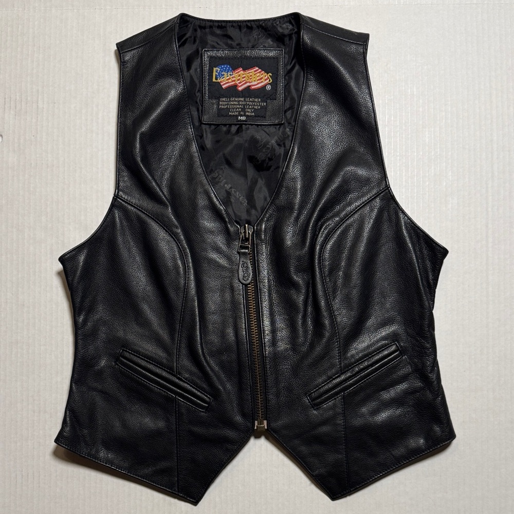 EASY RIDERS Black Genuine Leather Vest Zipper Closure Made in India Size‎ MD